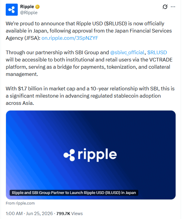 Ripple's RLUSD announcement for Japan