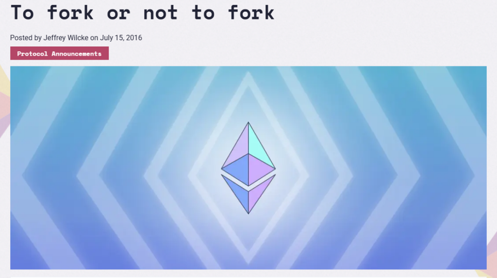 Ethereum DAO hack decision.