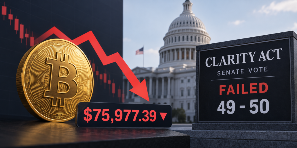 Bitcoin Falls Below $76K as CLARITY Act Fails 60-Vote Senate Test